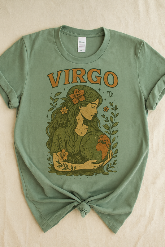Virgo Earth Goddess Tee – Vintage Zodiac Shirt | Gildan 64000 Unisex Softstyle | Eco Virgo Birthday Gift | Free Shipping