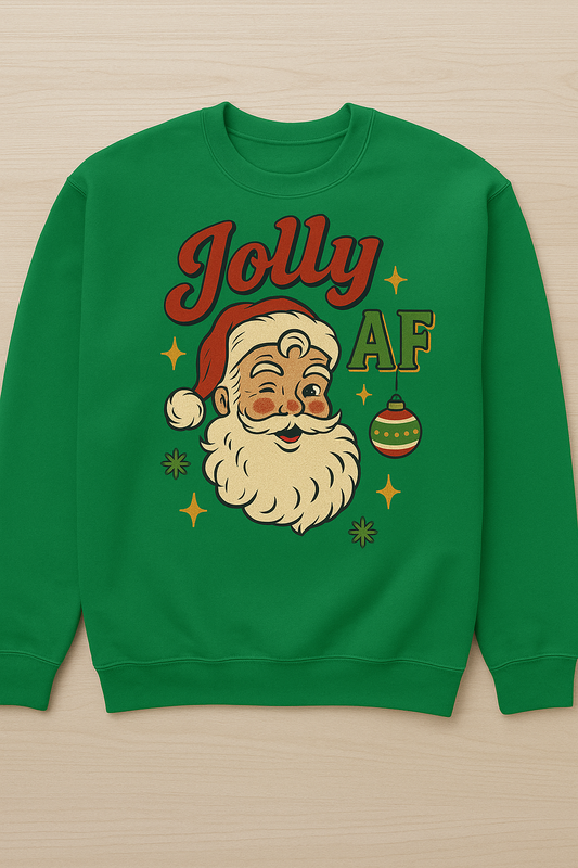 Jolly AF Christmas Sweatshirt – Gildan 18000 (Kelly Green) | Free Shipping