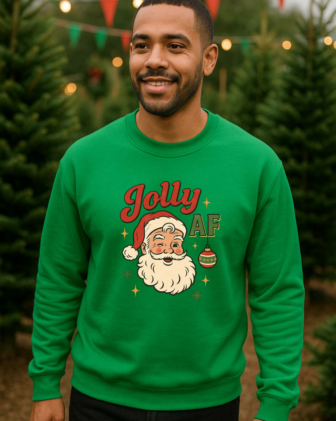 Jolly AF Christmas Sweatshirt – Gildan 18000 (Kelly Green) | Free Shipping
