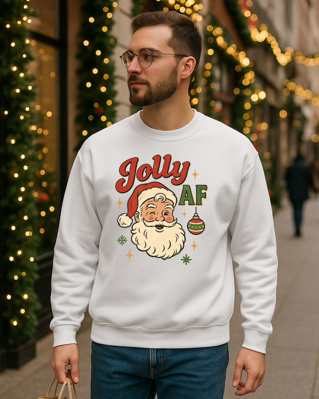 Jolly AF Christmas Sweatshirt – Gildan 18000 (Kelly Green) | Free Shipping