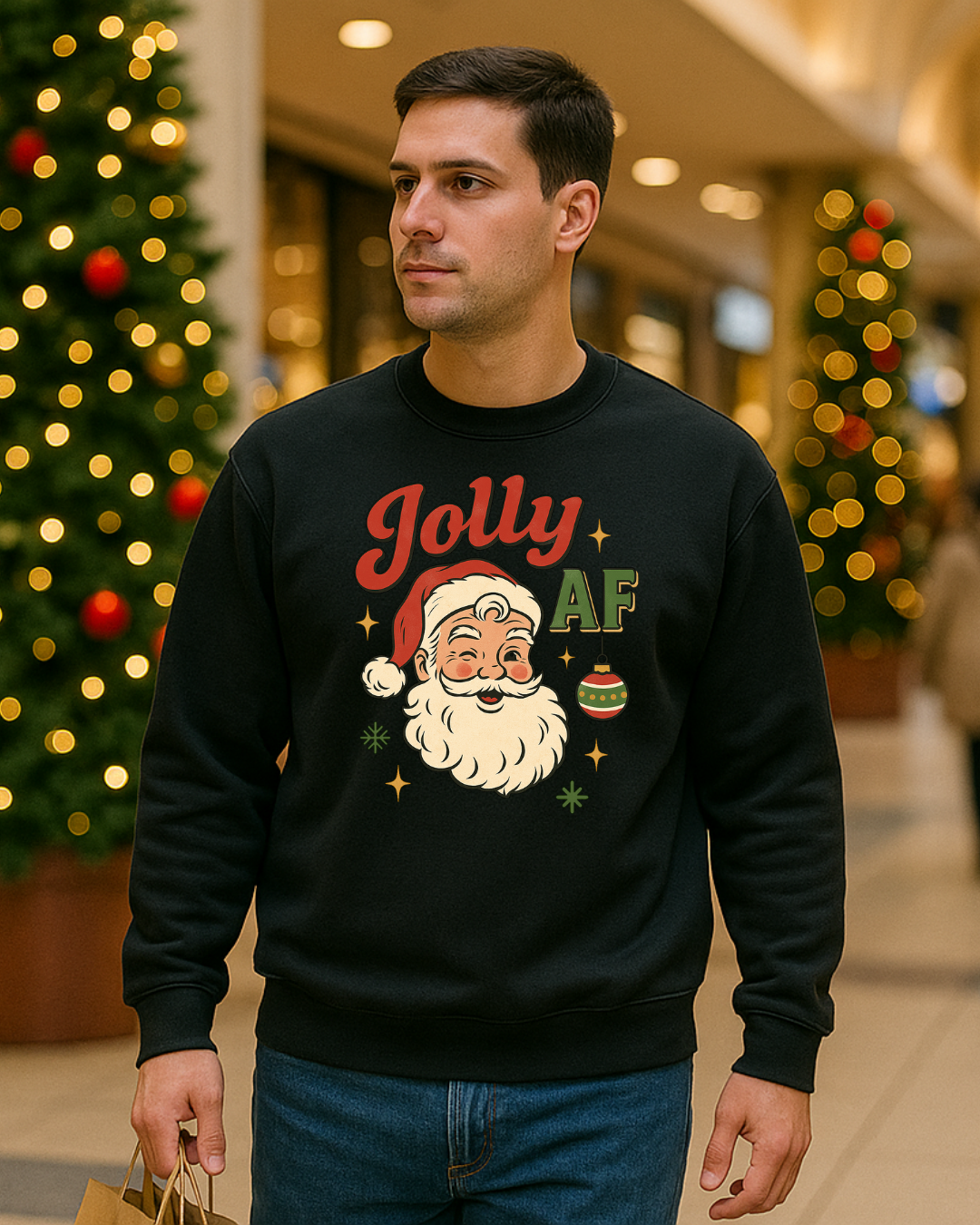 Jolly AF Christmas Sweatshirt – Gildan 18000 (Kelly Green) | Free Shipping