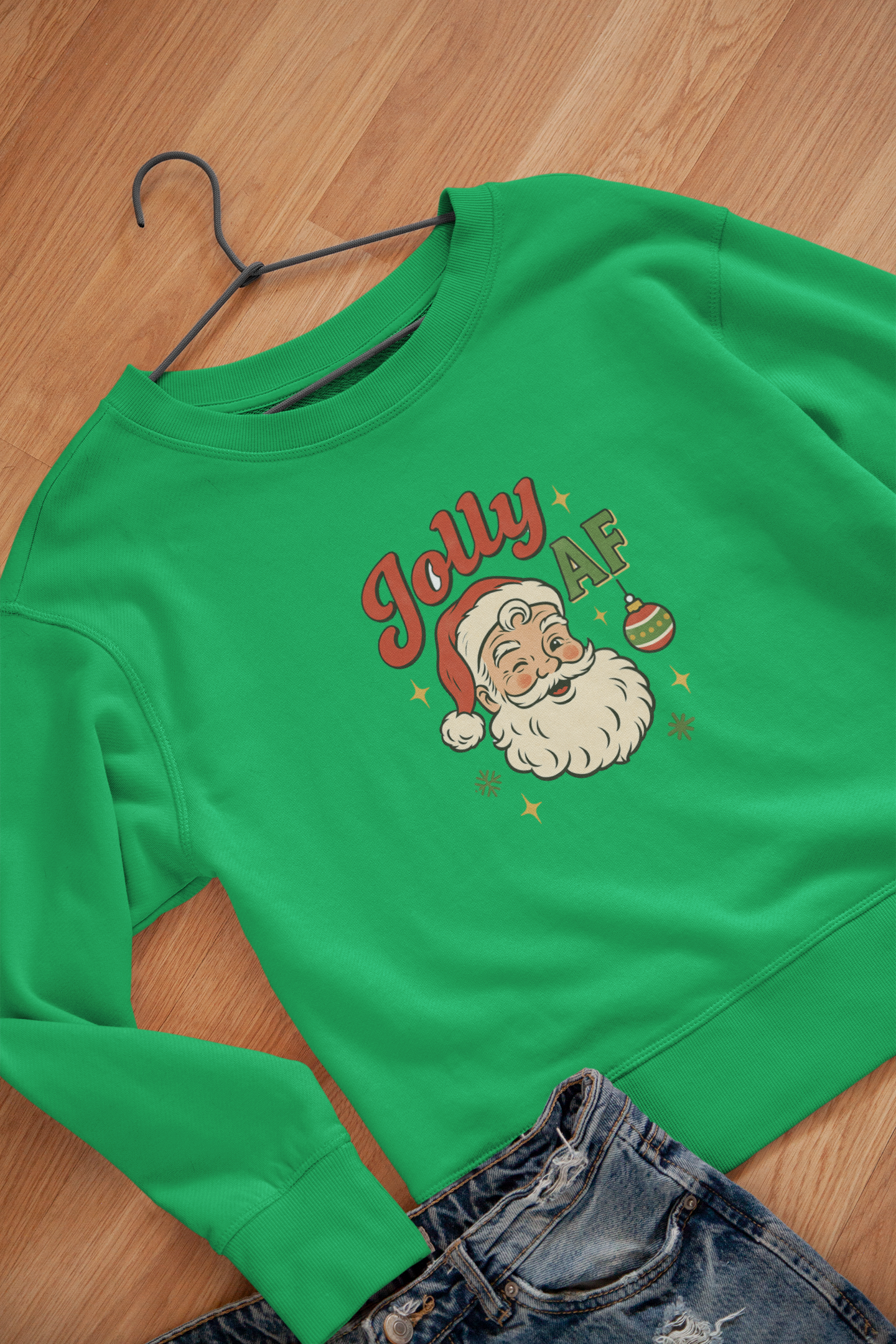 Jolly AF Christmas Sweatshirt – Gildan 18000 (Kelly Green) | Free Shipping