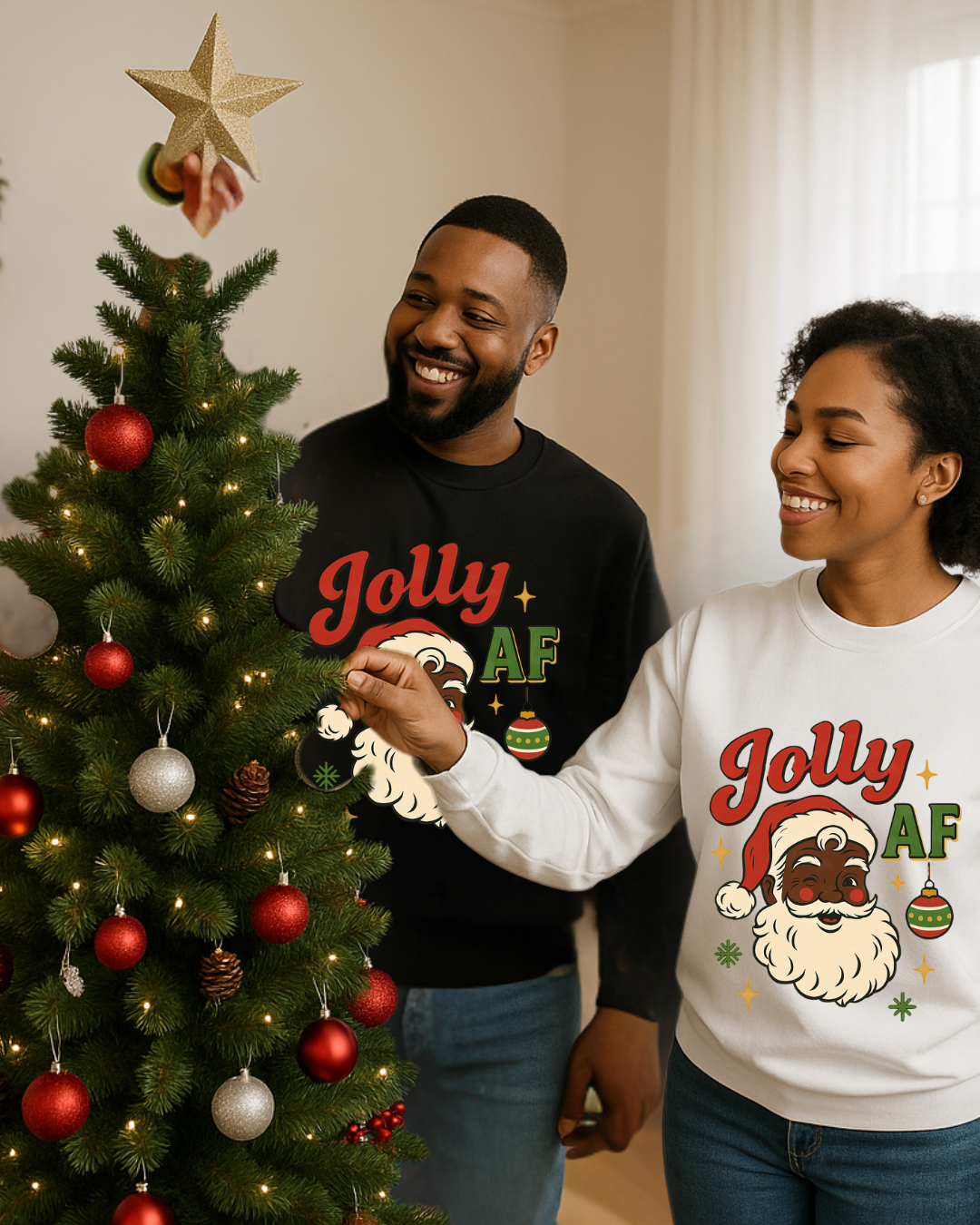 Jolly AF Christmas Sweatshirt | Black Santa Edition (Cherry Red) | Free Shipping