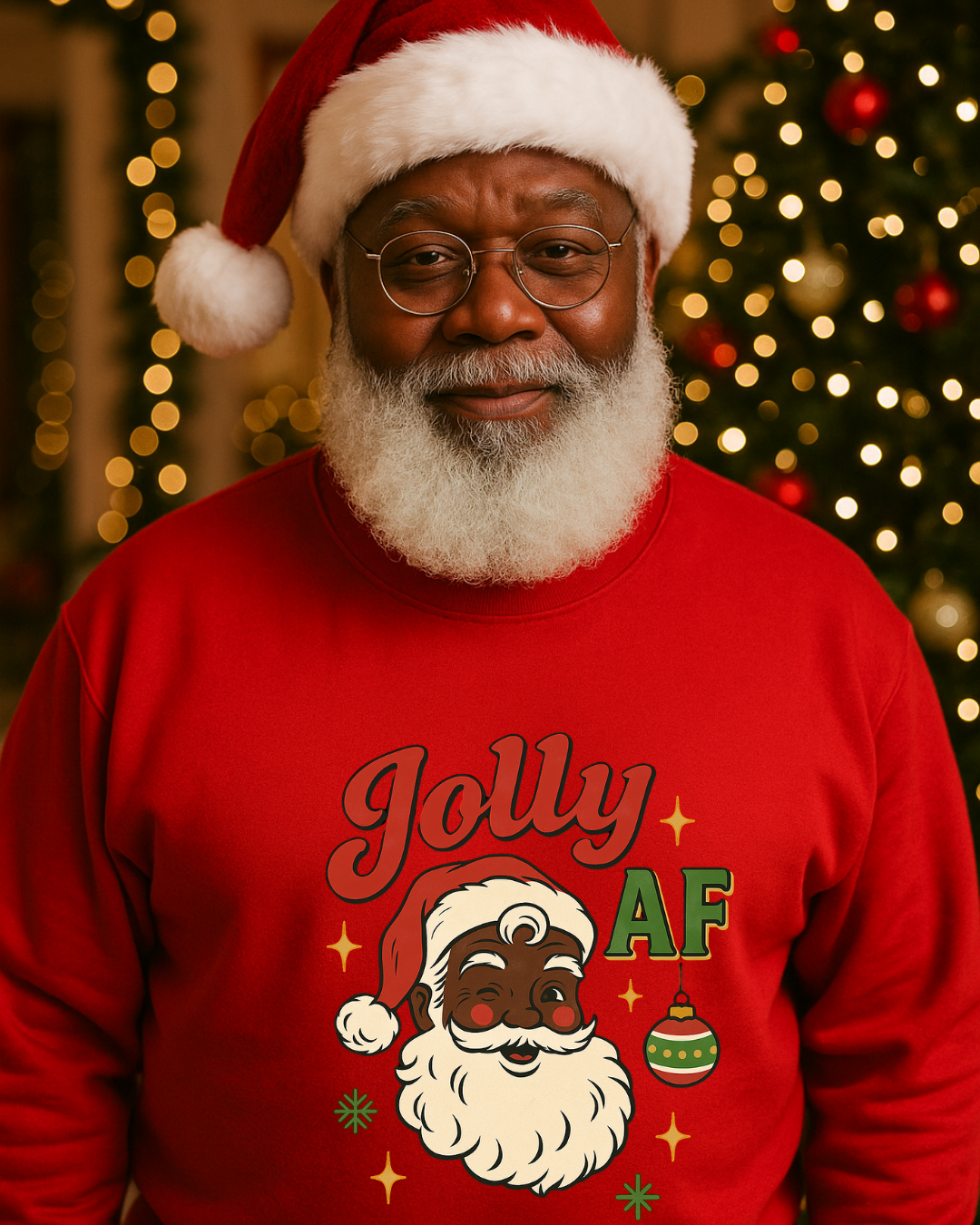 Jolly AF Christmas Sweatshirt | Black Santa Edition (Cherry Red) | Free Shipping