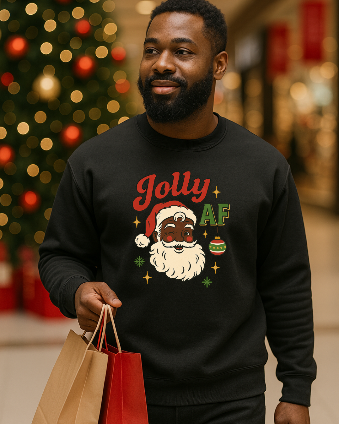 Jolly AF Christmas Sweatshirt | Black Santa Edition (Cherry Red) | Free Shipping