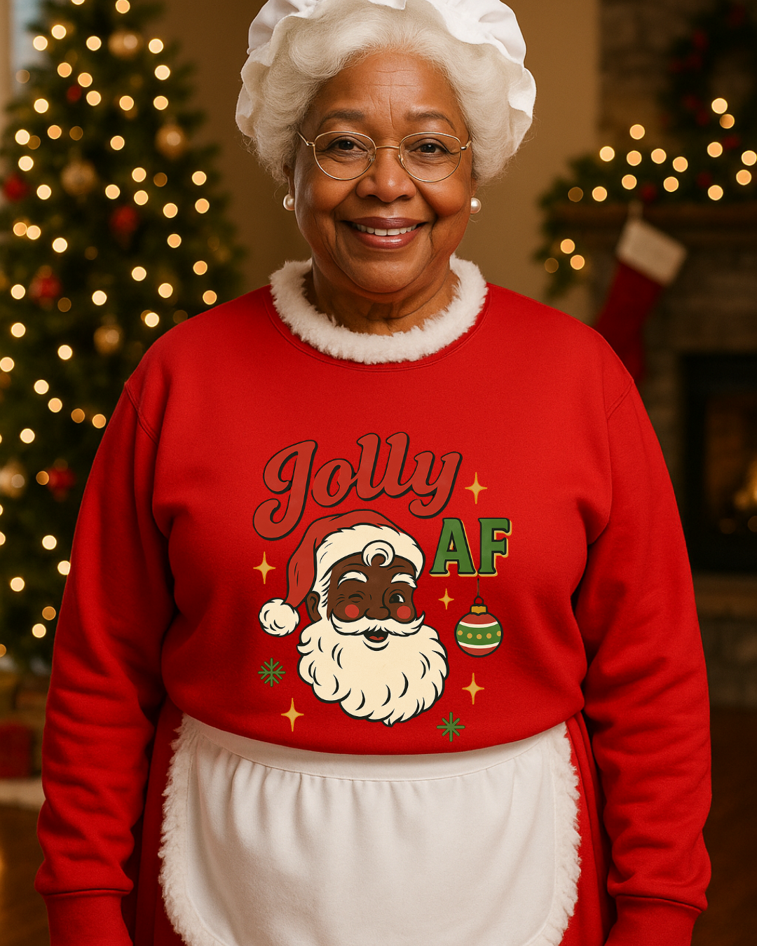 Jolly AF Christmas Sweatshirt | Black Santa Edition (Cherry Red) | Free Shipping