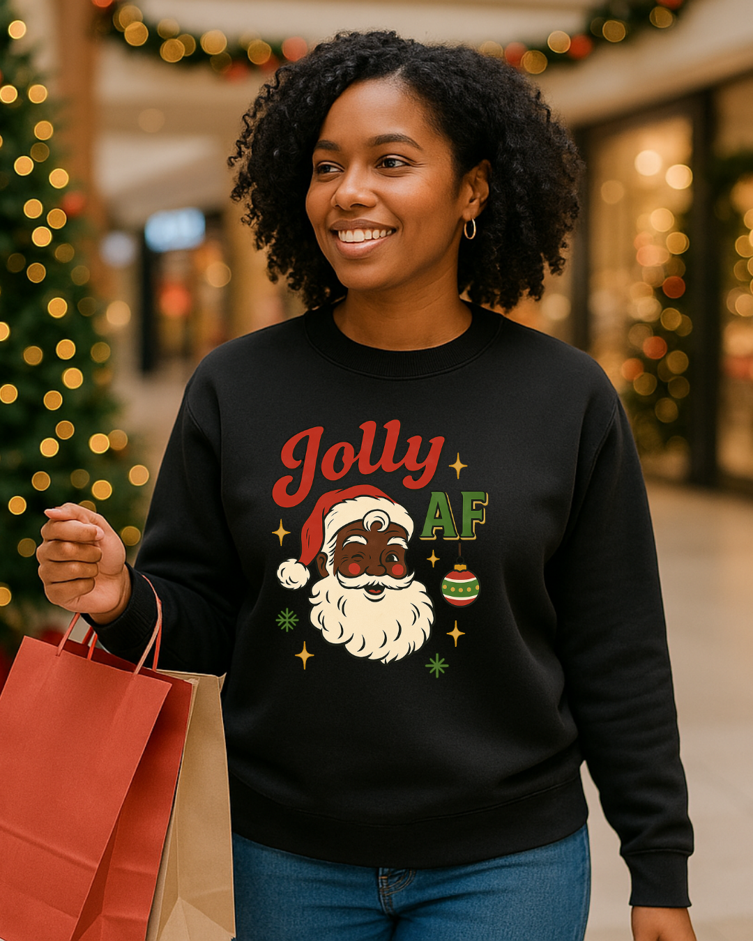 Jolly AF Christmas Sweatshirt | Black Santa Edition (Cherry Red) | Free Shipping