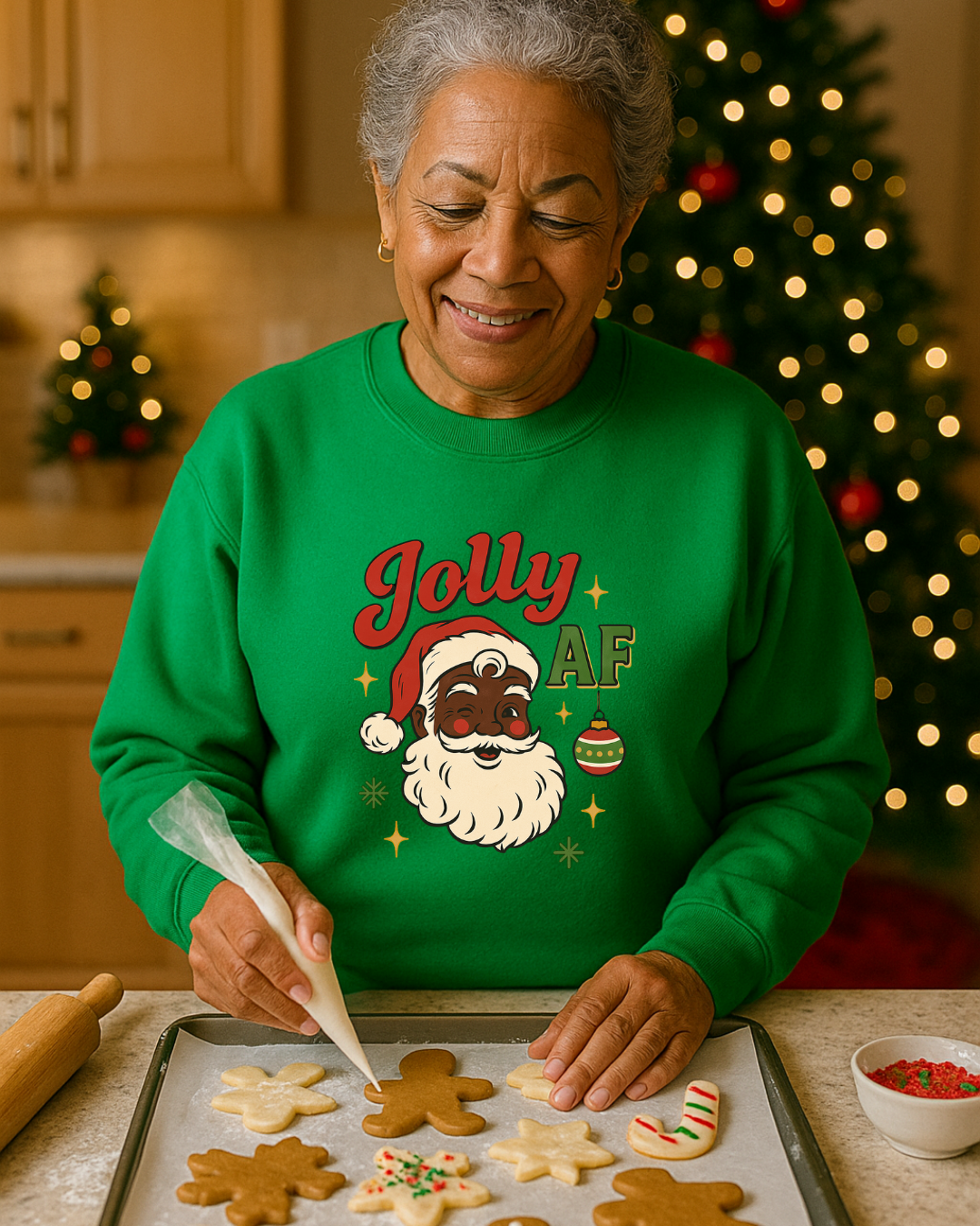 Jolly AF Christmas Sweatshirt | Black Santa Edition (Cherry Red) | Free Shipping