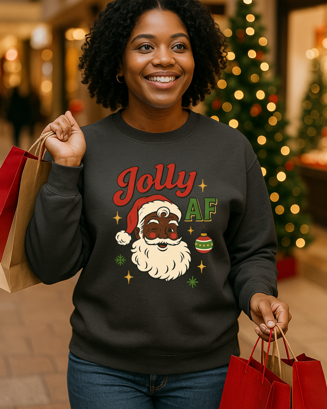 Jolly AF Christmas Sweatshirt | Black Santa Edition (Cherry Red) | Free Shipping
