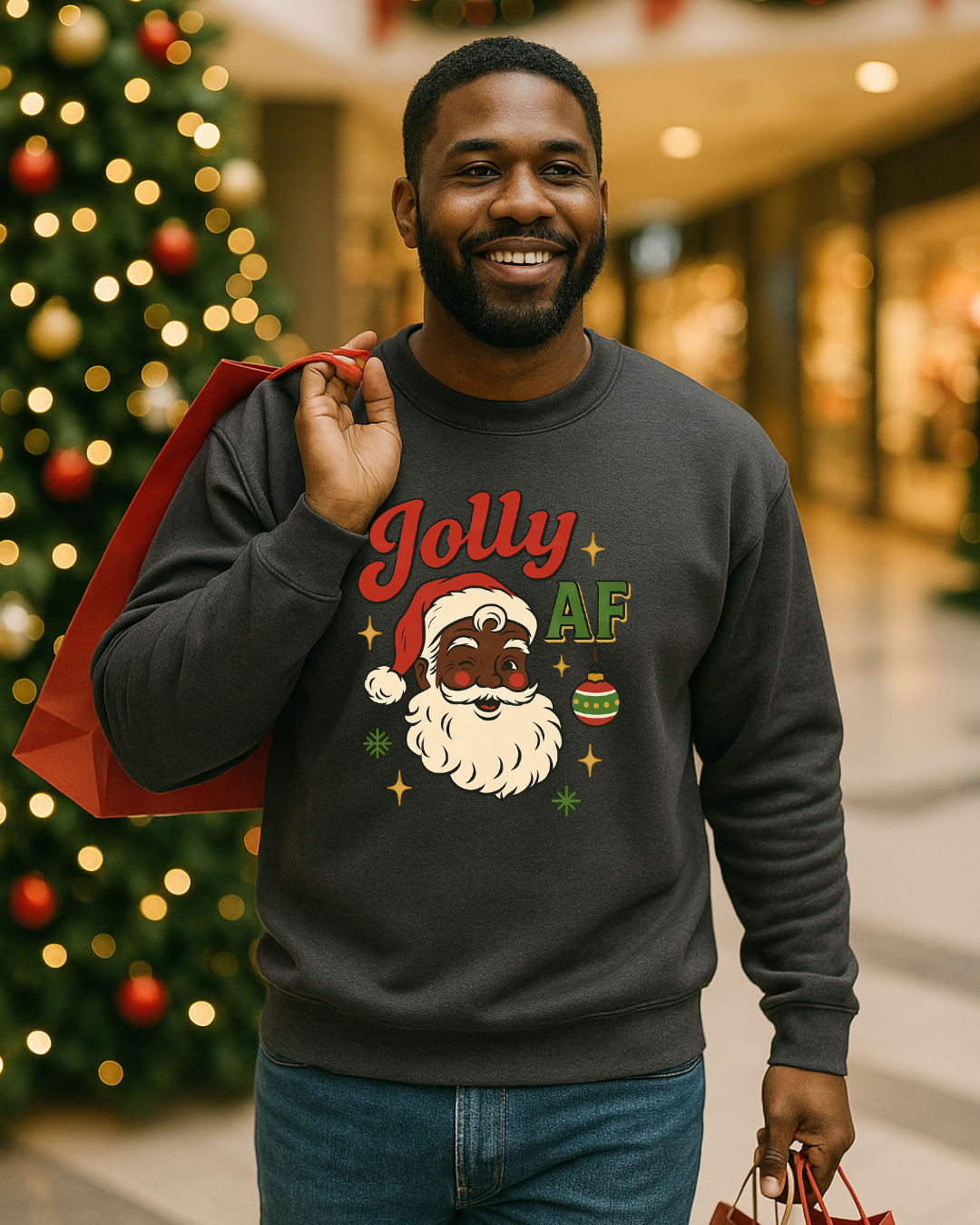 Jolly AF Christmas Sweatshirt | Black Santa Edition (Cherry Red) | Free Shipping