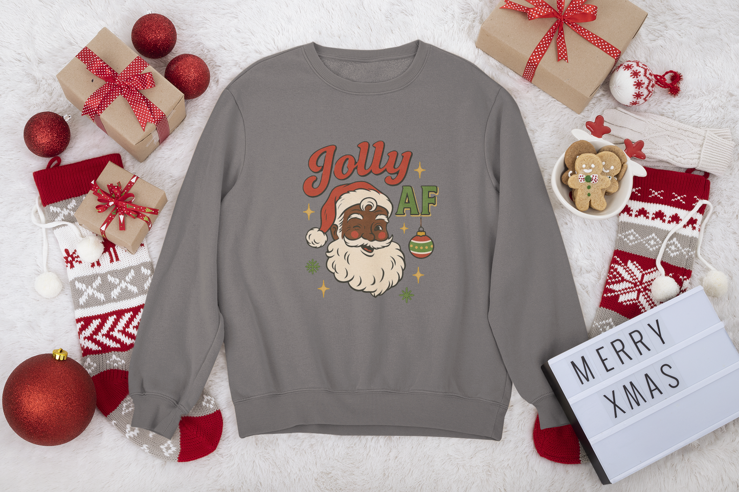 Jolly AF Christmas Sweatshirt | Black Santa Edition (Cherry Red) | Free Shipping