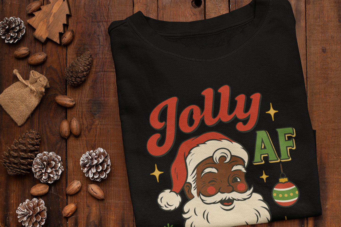 Jolly AF Christmas Sweatshirt | Black Santa Edition (Cherry Red) | Free Shipping