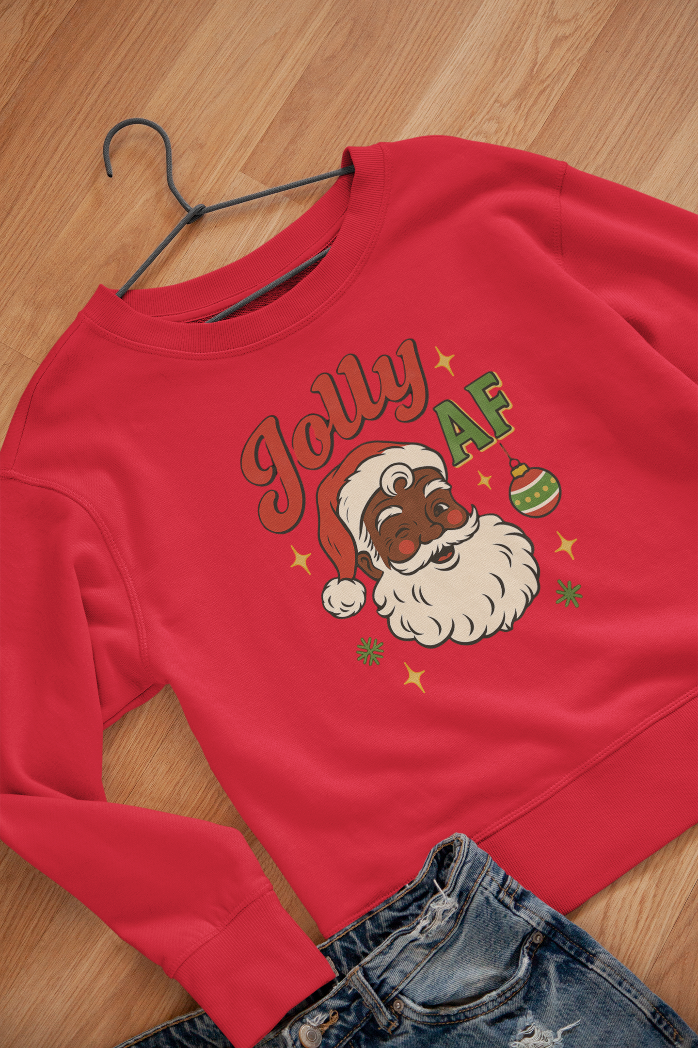 Jolly AF Christmas Sweatshirt | Black Santa Edition (Cherry Red) | Free Shipping