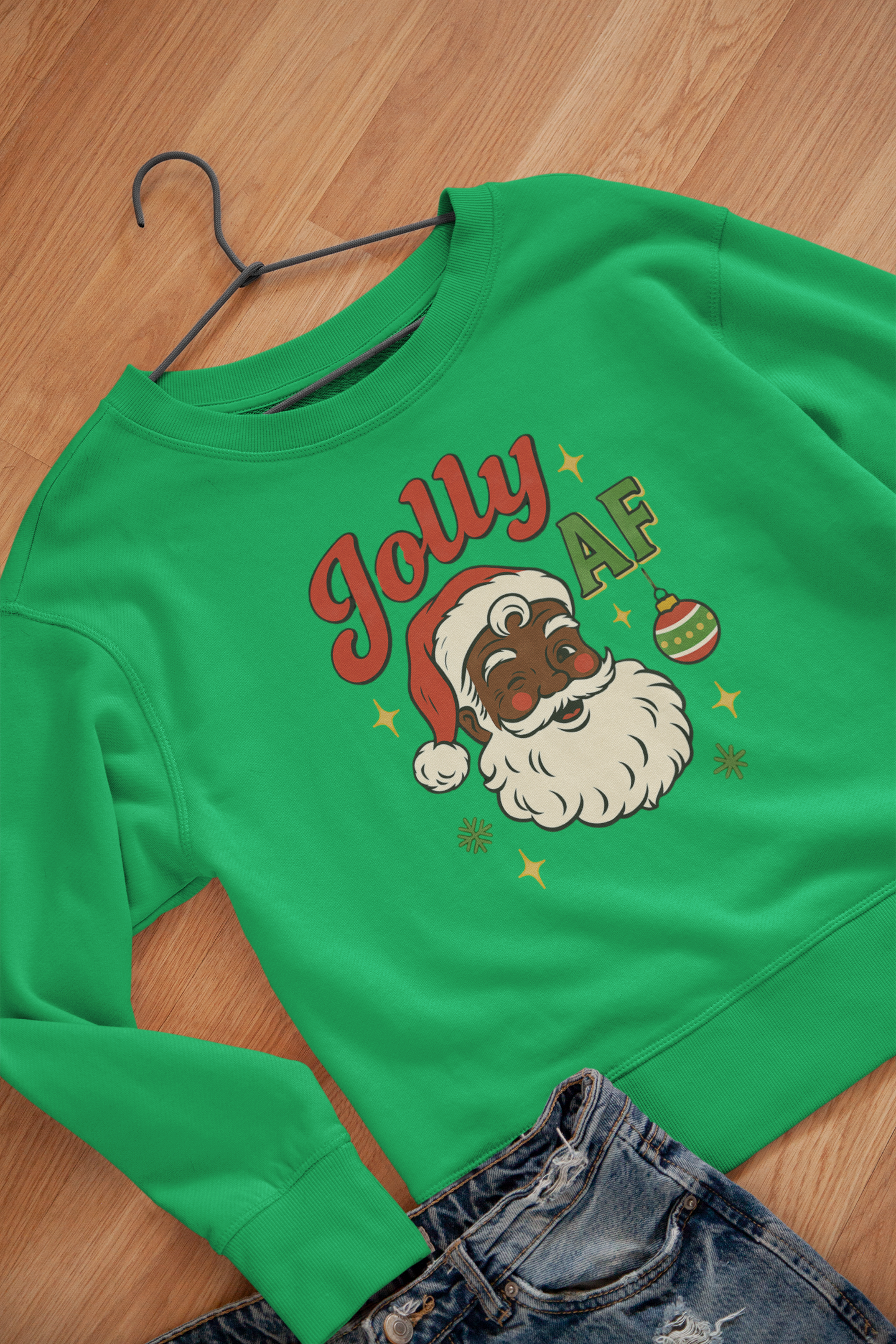 Jolly AF Christmas Sweatshirt | Black Santa Edition (Cherry Red) | Free Shipping