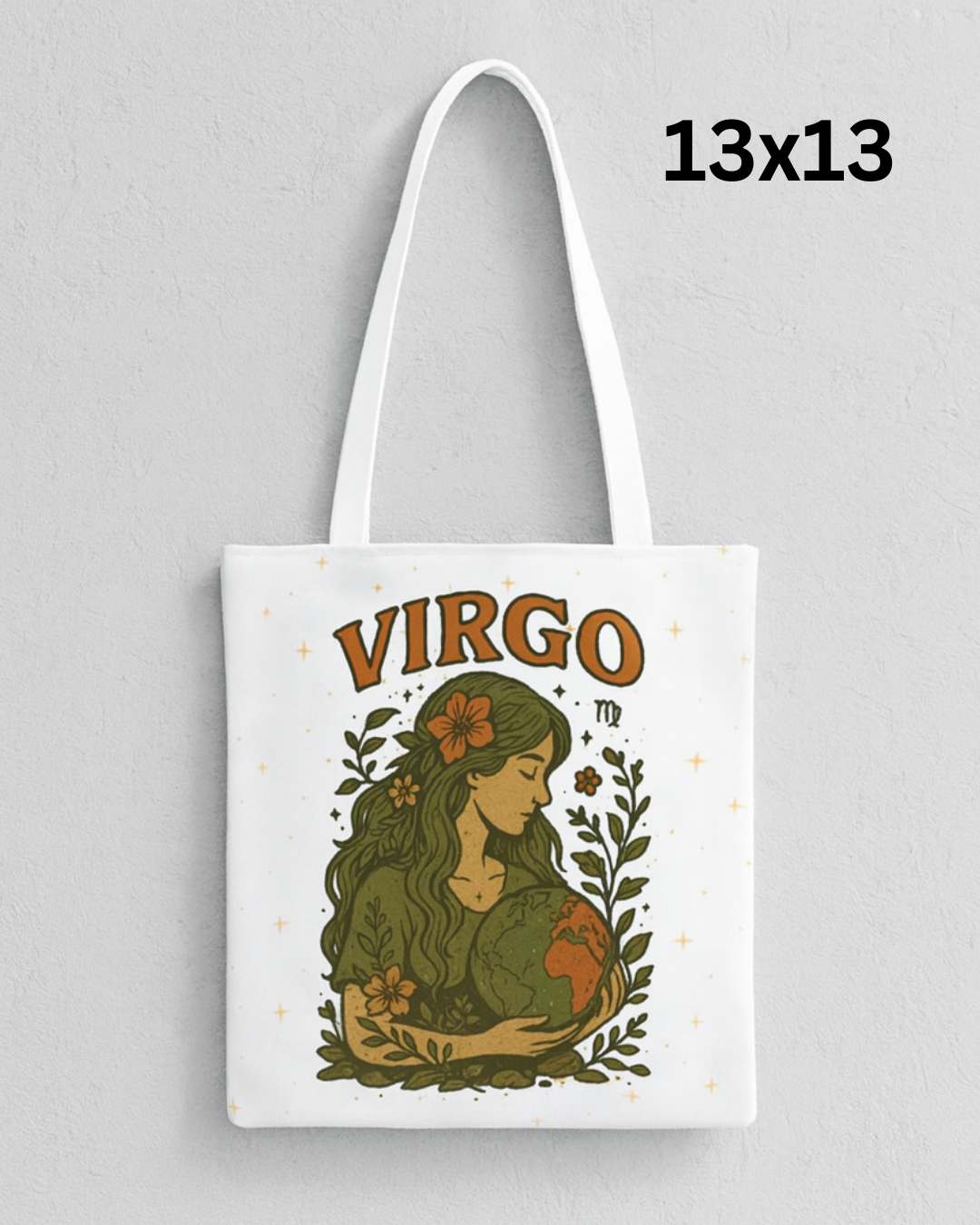 Virgo Tote Bag – Vintage Earth Goddess and Minimal Gold Moon Designs | 13x13, 16x16, 18x18 | Free Shipping