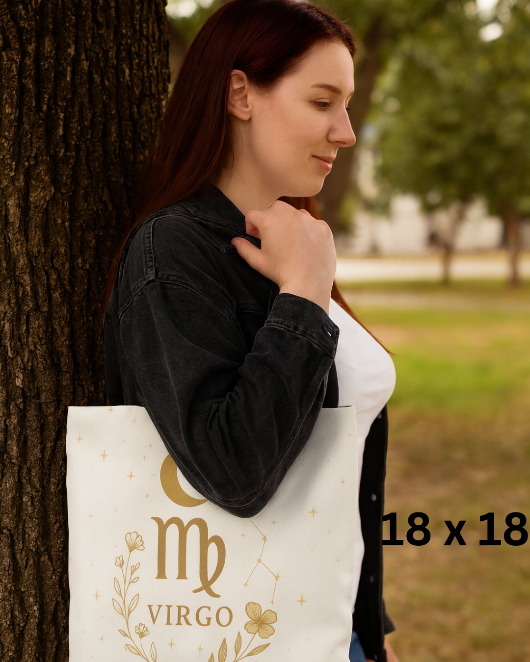 Virgo Tote Bag – Vintage Earth Goddess and Minimal Gold Moon Designs | 13x13, 16x16, 18x18 | Free Shipping