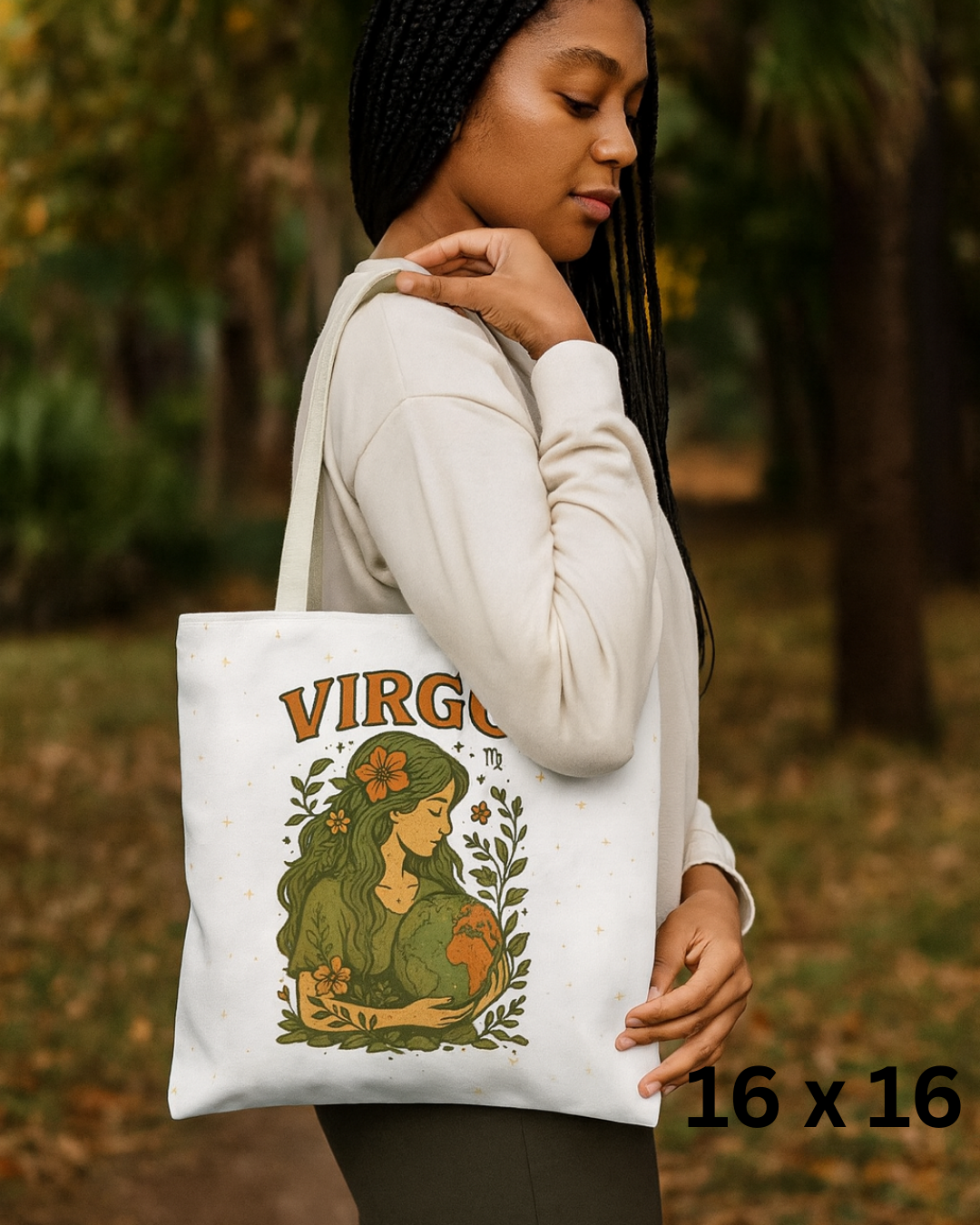 Virgo Tote Bag – Vintage Earth Goddess and Minimal Gold Moon Designs | 13x13, 16x16, 18x18 | Free Shipping