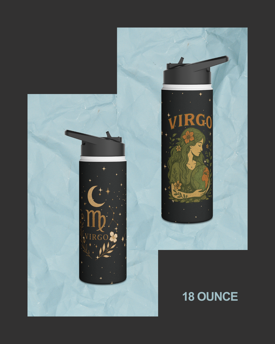 Virgo Insulated Water Bottle – Zodiac Stainless Steel Flask (12oz, 18oz, 32oz) | Free Shipping