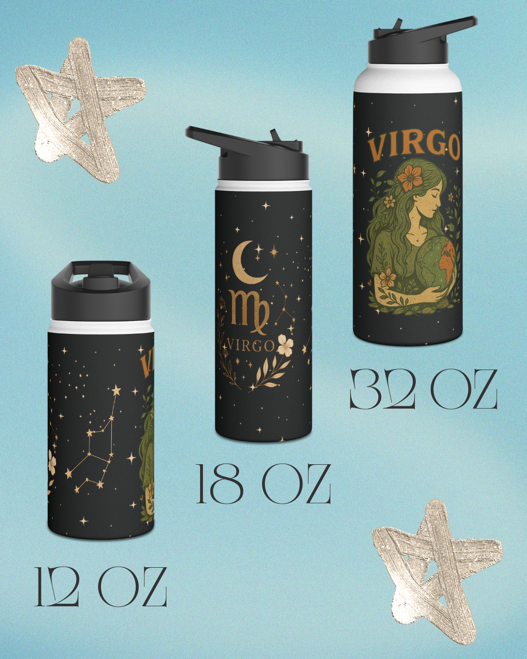 Virgo Insulated Water Bottle – Zodiac Stainless Steel Flask (12oz, 18oz, 32oz) | Free Shipping