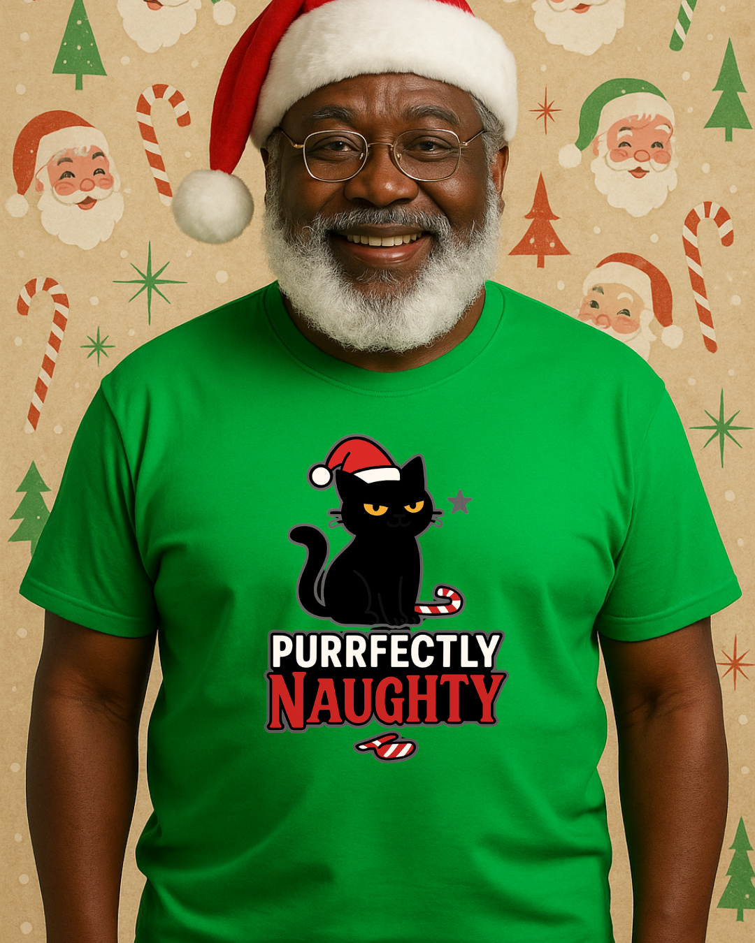 Purrfectly Naughty Black Cat Christmas Shirt – Charcoal Gildan 64000 Unisex Tee