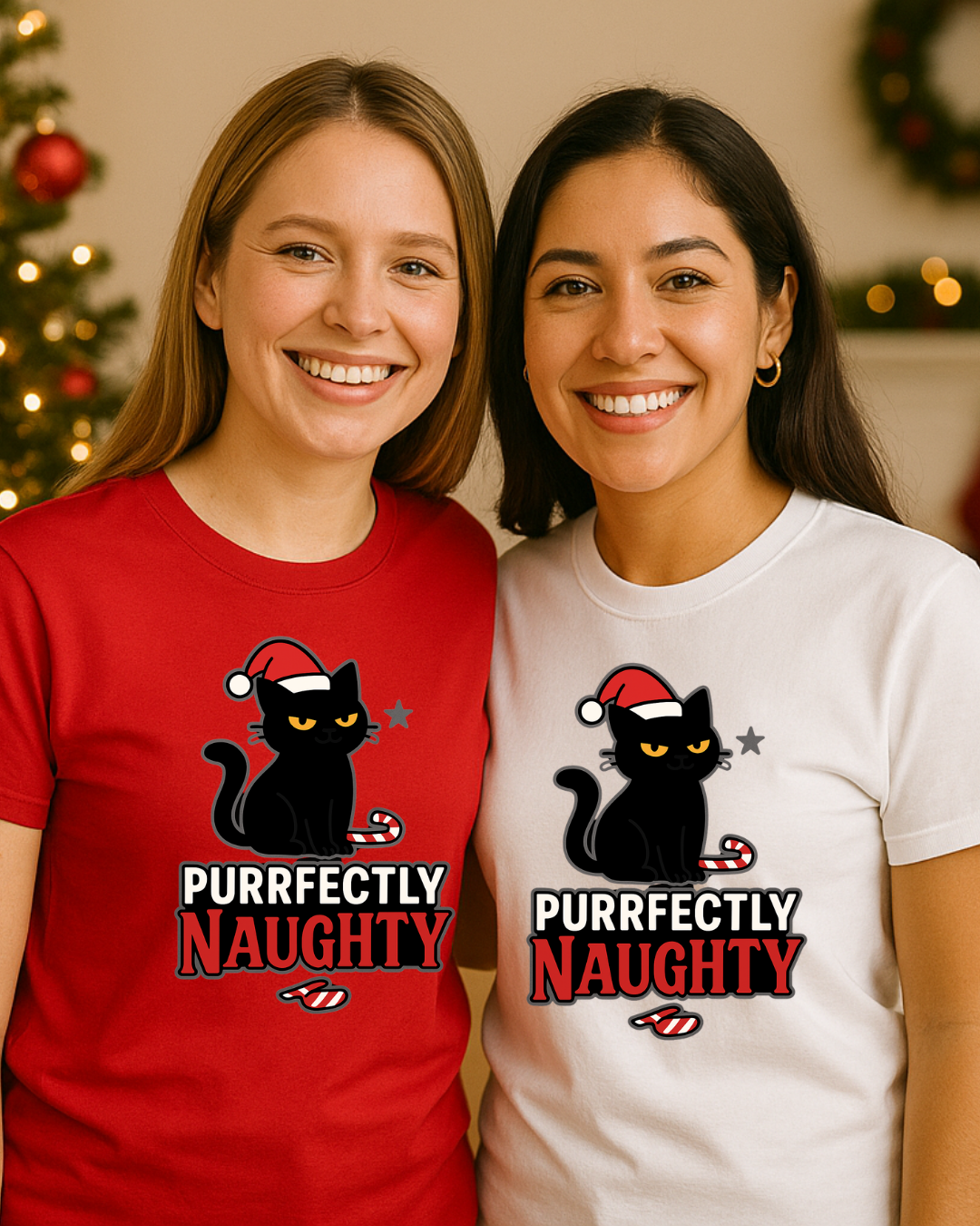 Purrfectly Naughty Black Cat Christmas Shirt – Charcoal Gildan 64000 Unisex Tee