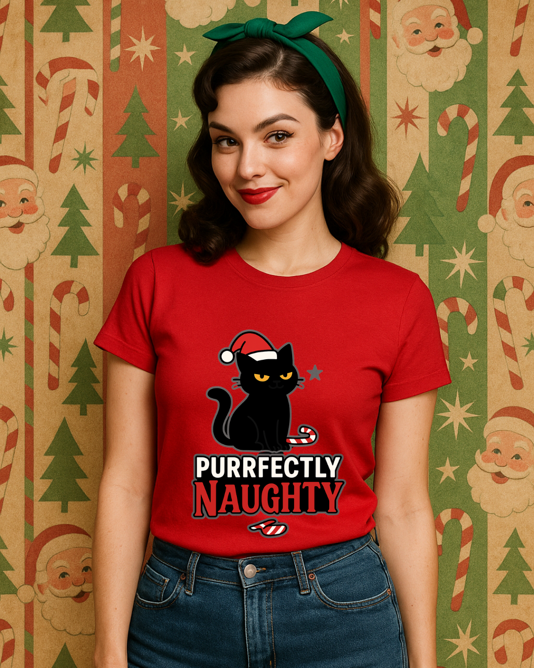 Purrfectly Naughty Black Cat Christmas Shirt – Charcoal Gildan 64000 Unisex Tee