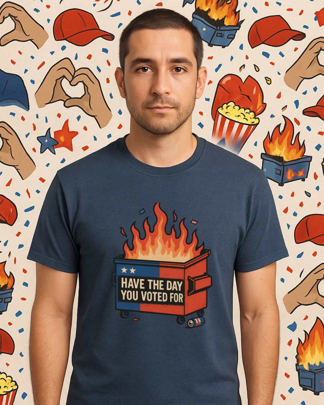 Have The Day You Voted For | Dumpster Fire Political Satire Tee (Gildan 64000 Royal Blue) | Free Shipping
