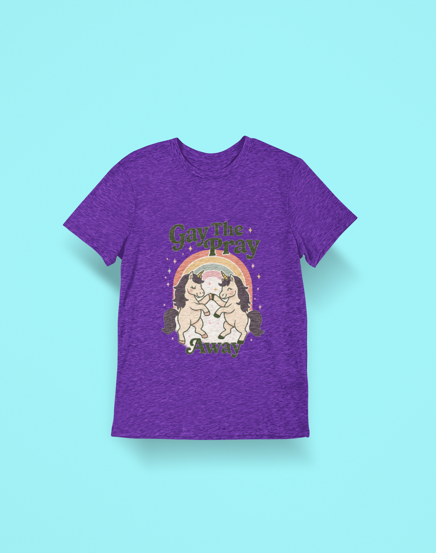 Gay The Pray Away Shirt | Cute Pride Unicorn Tee | LGBTQ+ Funny Graphic Tee | Gildan 64000 Softstyle | Gay Pride Gift | Retro Pastel Rainbow Shirt