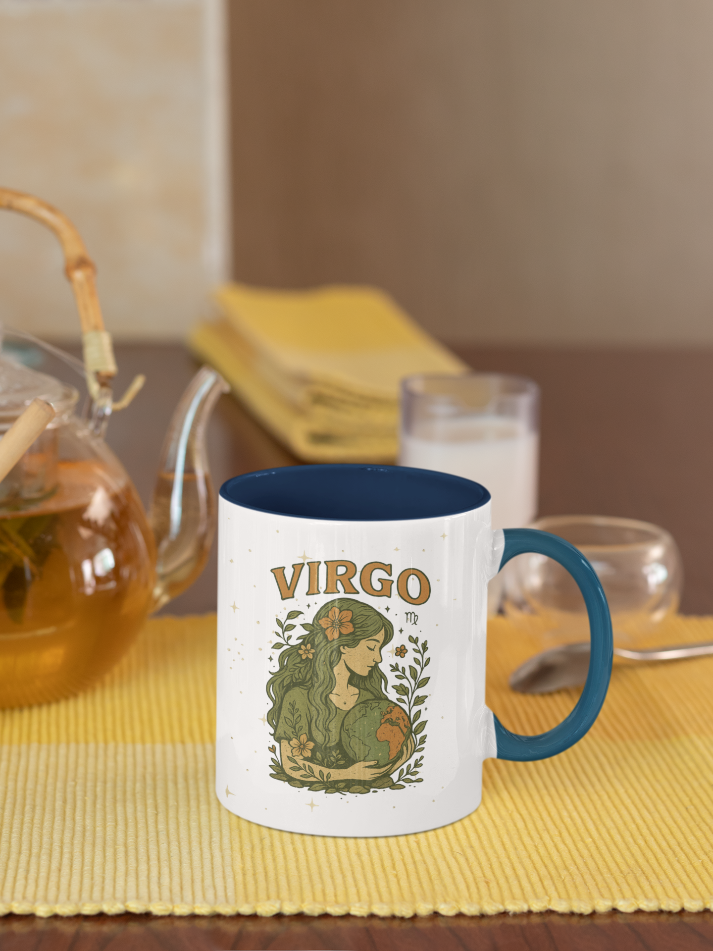 Virgo Zodiac Celestial Mug | Pink Handle | Earth Goddess Astrology Coffee Cup 15oz