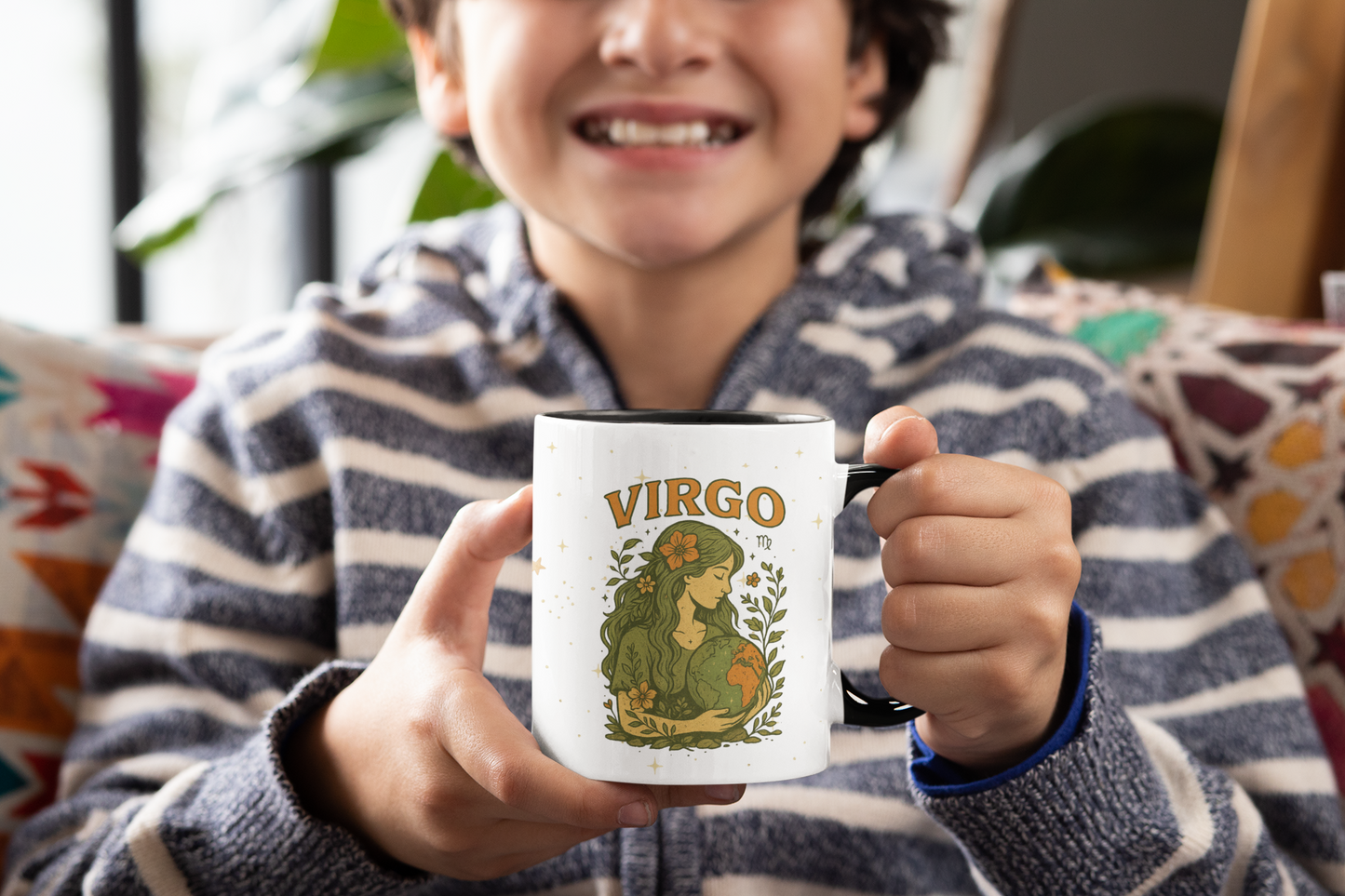 Virgo Zodiac Celestial Mug | Pink Handle | Earth Goddess Astrology Coffee Cup 15oz