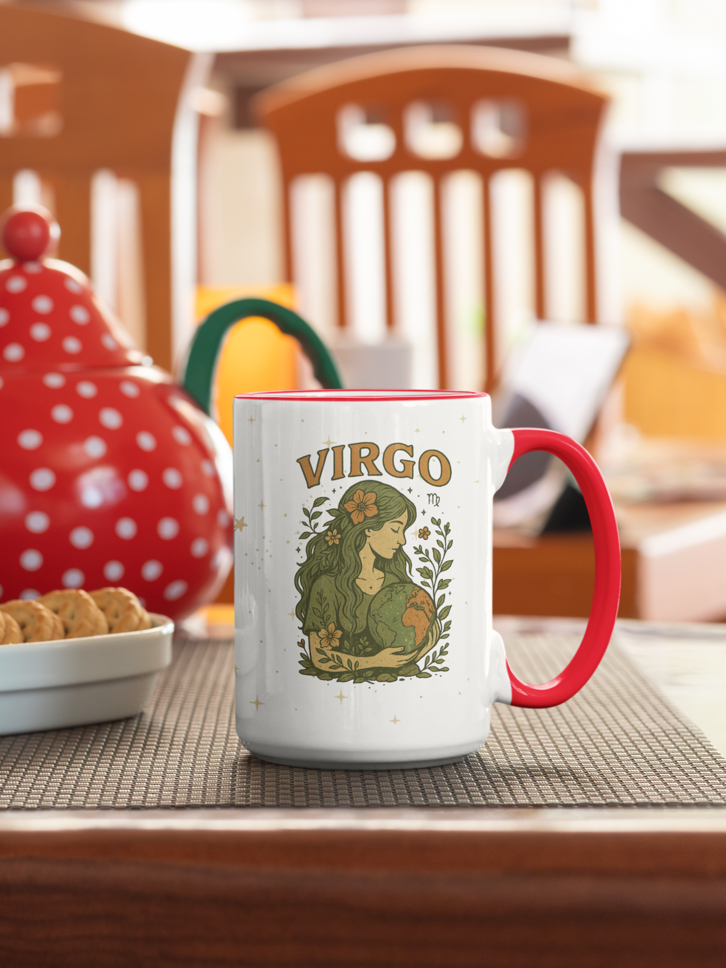 Virgo Zodiac Celestial Mug | Pink Handle | Earth Goddess Astrology Coffee Cup 15oz