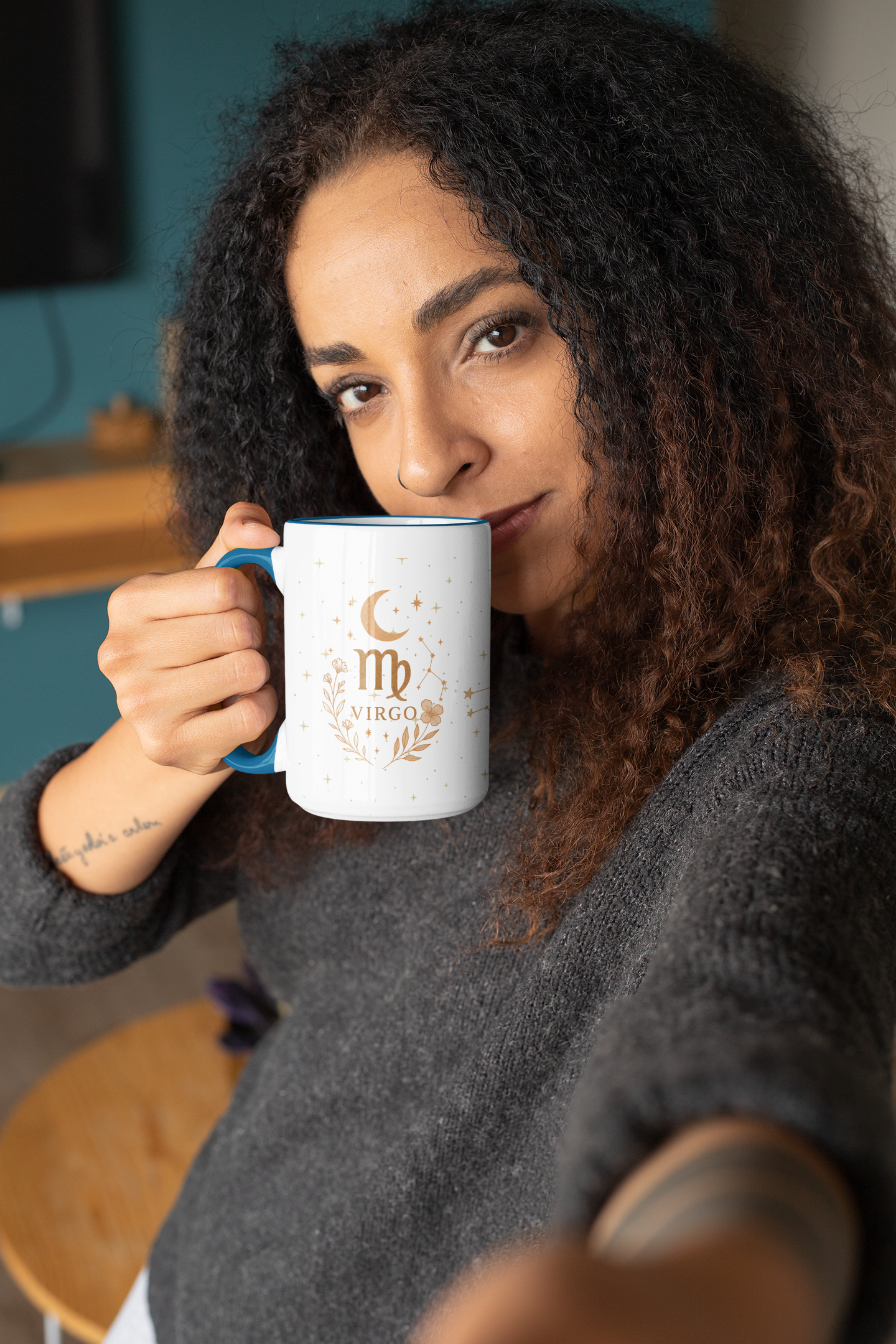 Virgo Zodiac Celestial Mug | Pink Handle | Earth Goddess Astrology Coffee Cup 15oz