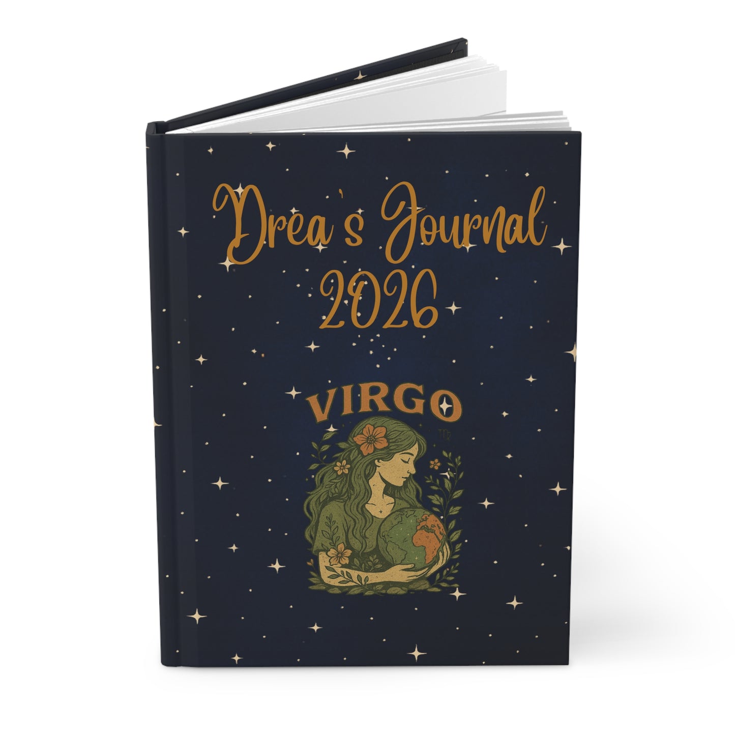 Personalized Virgo Journal 2026 – Custom Name Celestial Hardcover Notebook
