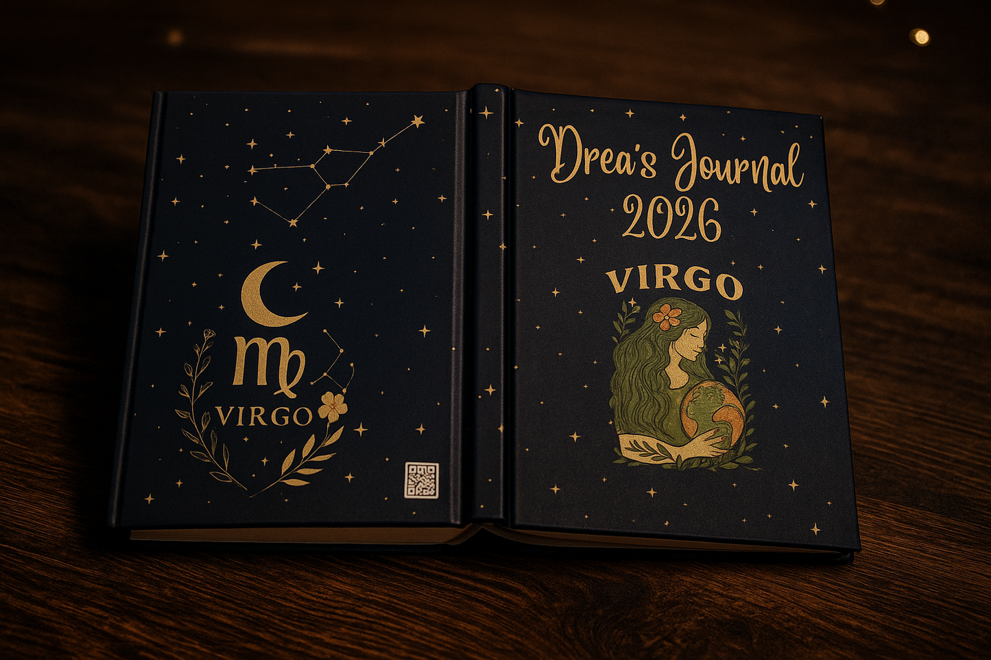 Personalized Virgo Journal 2026 – Custom Name Celestial Hardcover Notebook