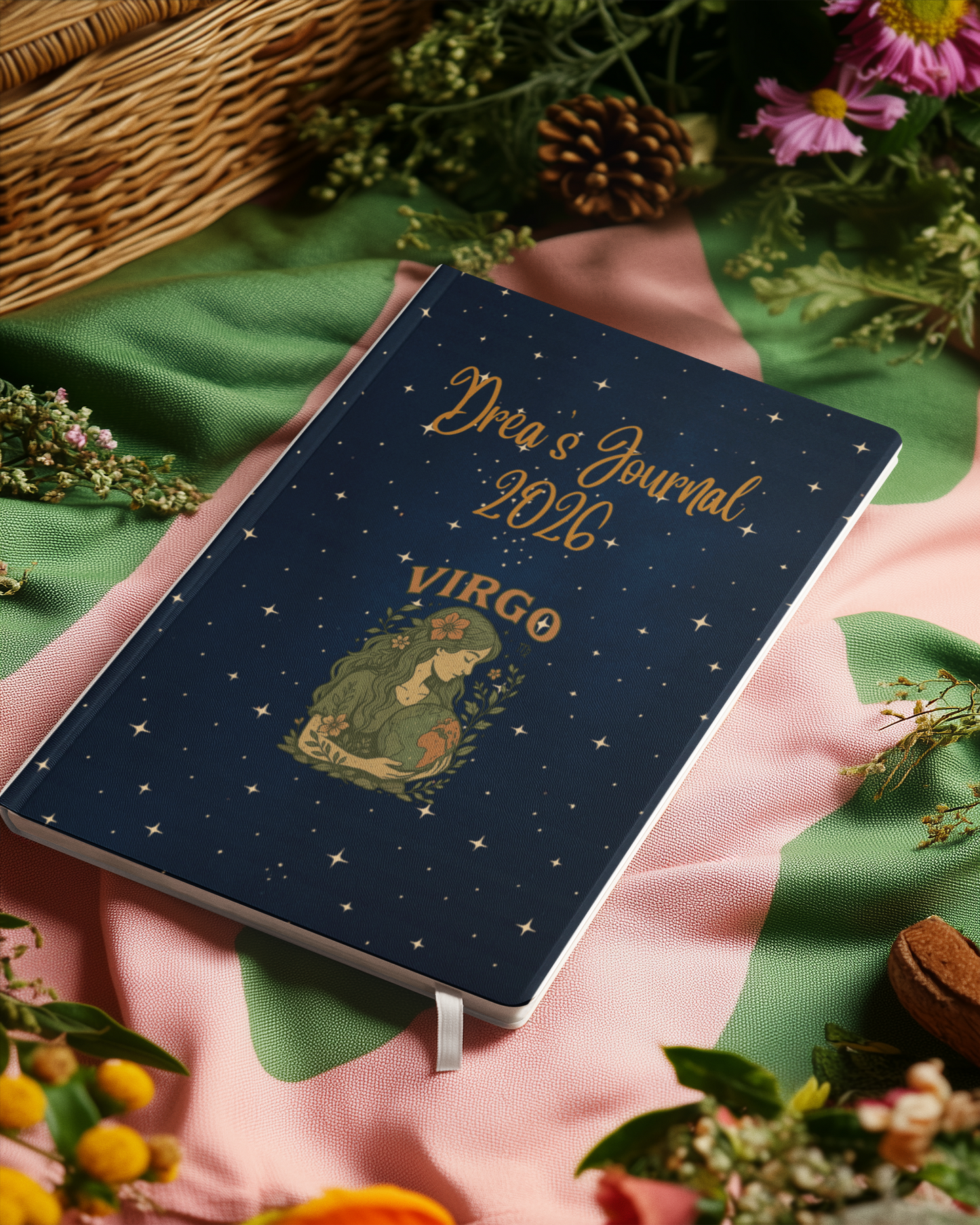 Personalized Virgo Journal 2026 – Custom Name Celestial Hardcover Notebook
