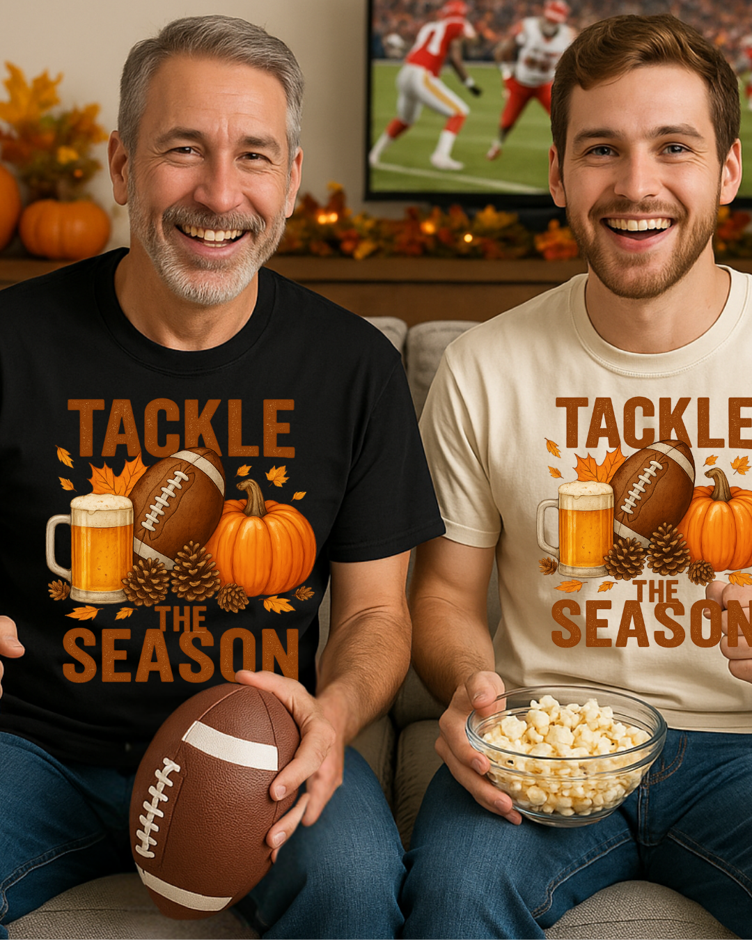 Tackle the Season Shirt | Fall Football Beer Pumpkin Tee | Gildan 5000 White | Free Shipping
