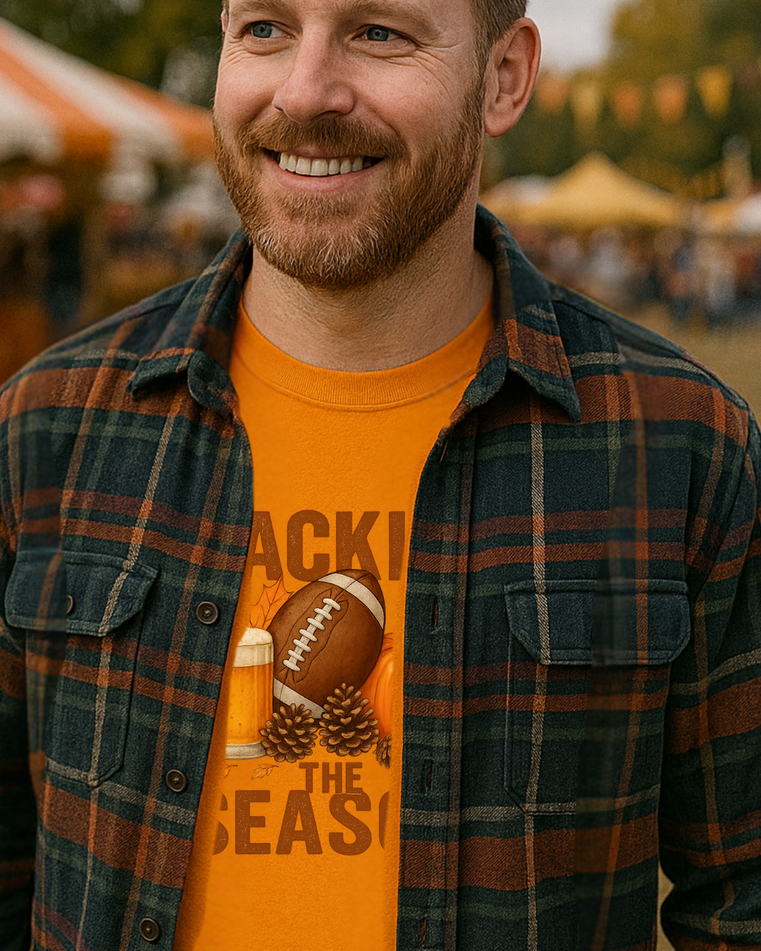 Tackle the Season Shirt | Fall Football Beer Pumpkin Tee | Gildan 5000 White | Free Shipping