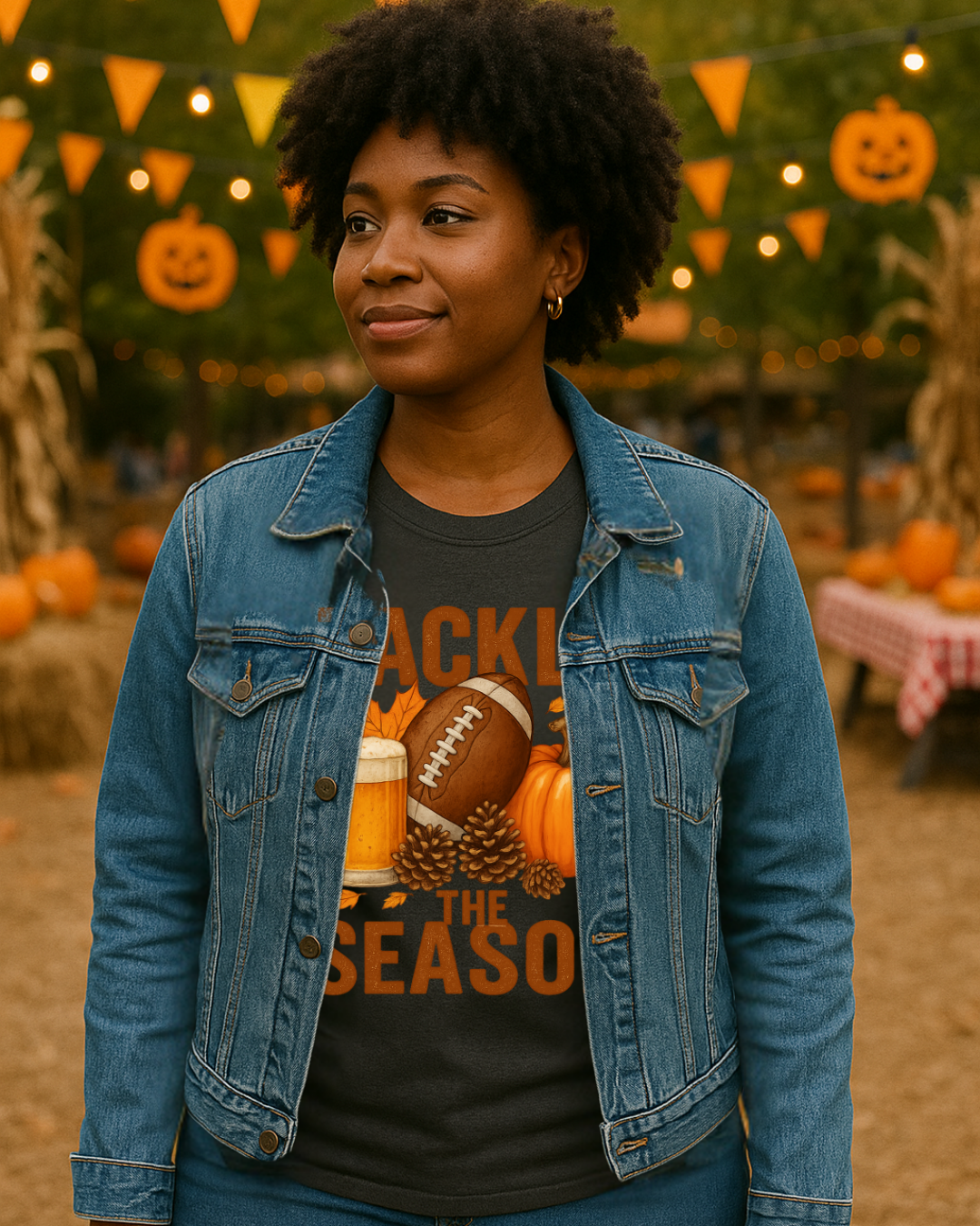 Tackle the Season Shirt | Fall Football Beer Pumpkin Tee | Gildan 5000 White | Free Shipping