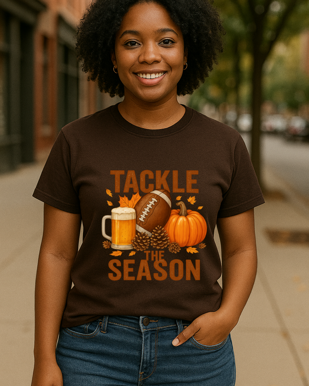 Tackle the Season Shirt | Fall Football Beer Pumpkin Tee | Gildan 5000 White | Free Shipping