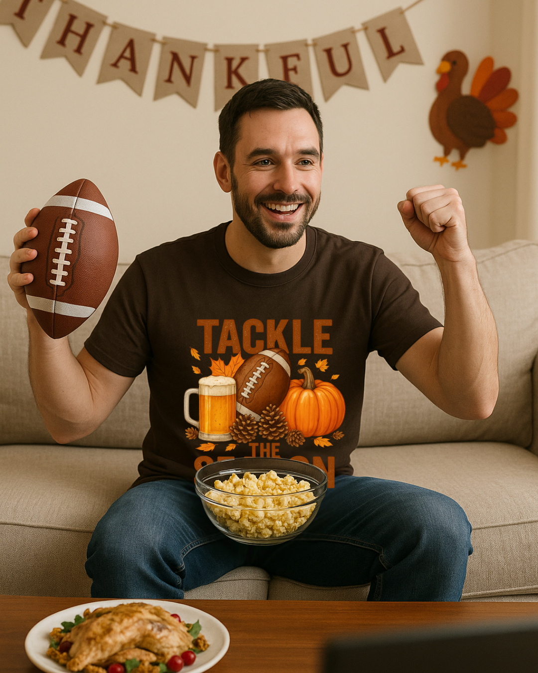 Tackle the Season Shirt | Fall Football Beer Pumpkin Tee | Gildan 5000 White | Free Shipping