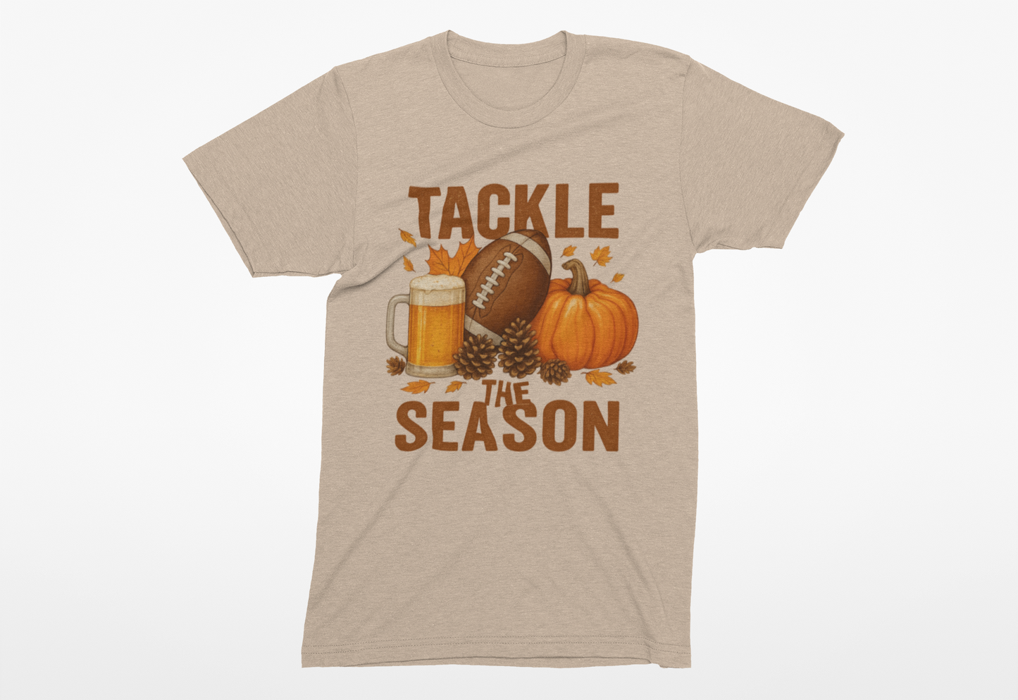 Tackle the Season Shirt | Fall Football Beer Pumpkin Tee | Gildan 5000 White | Free Shipping