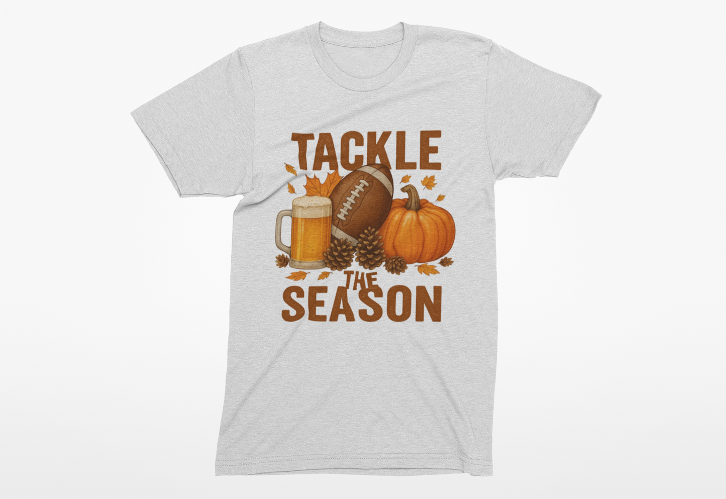 Tackle the Season Shirt | Fall Football Beer Pumpkin Tee | Gildan 5000 White | Free Shipping