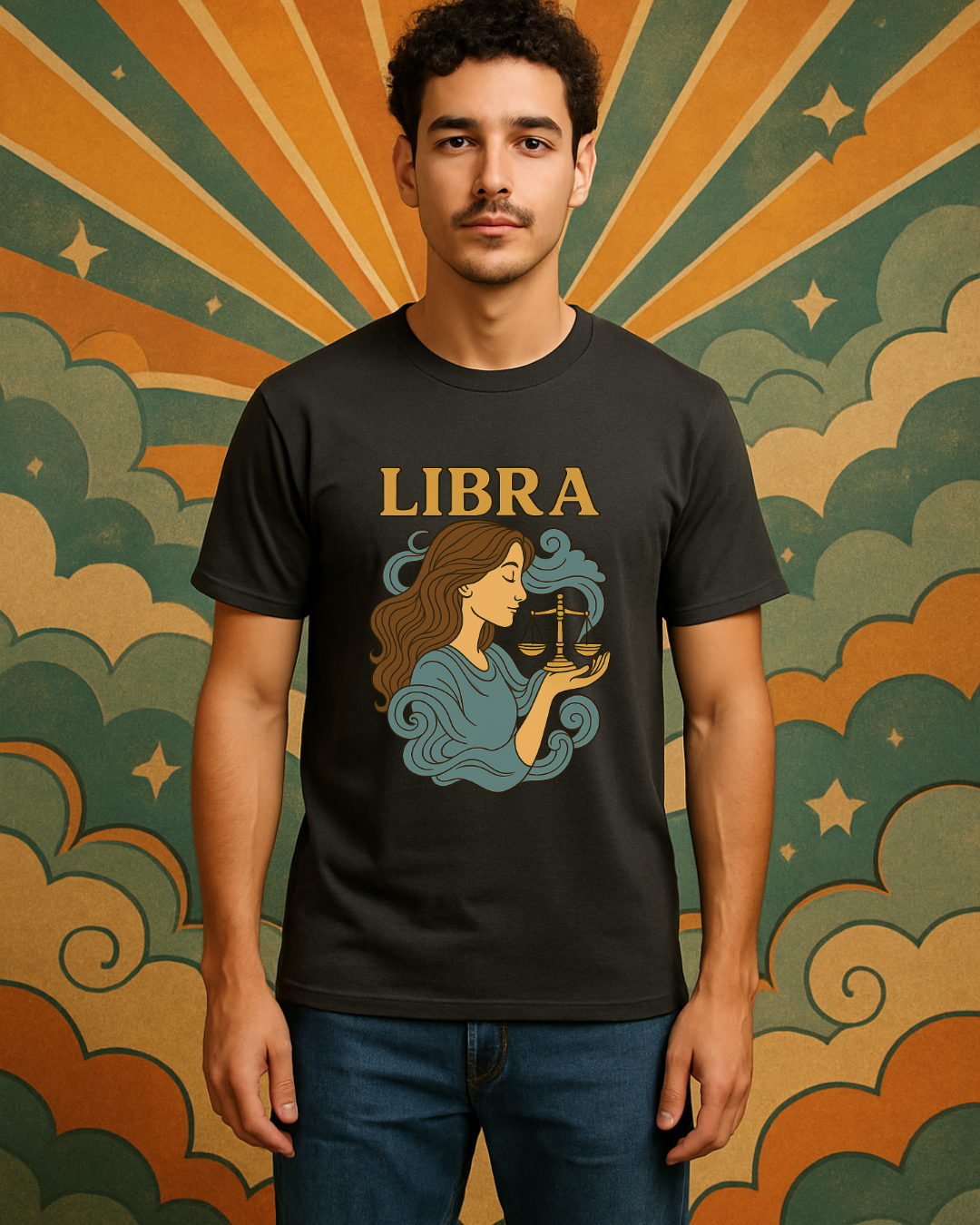 Libra Zodiac T-Shirt – Retro Astrology Graphic Tee | Gildan 64000 | Birthday Gift, Star Sign Shirt, Aesthetic Horoscope Tee
