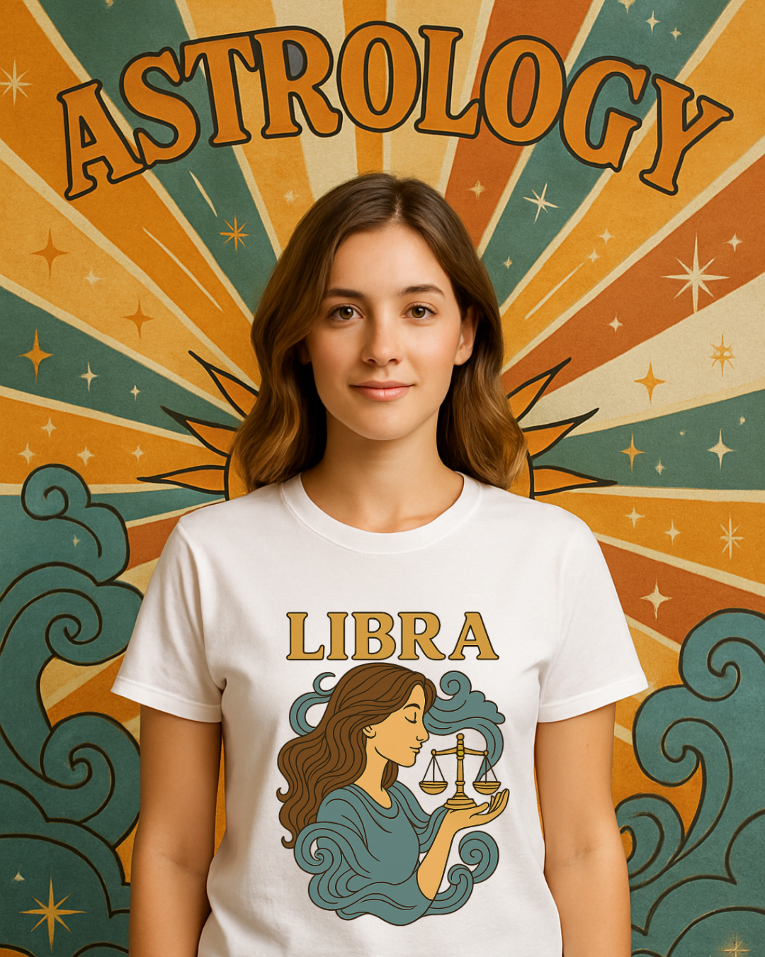 Libra Zodiac T-Shirt – Retro Astrology Graphic Tee | Gildan 64000 | Birthday Gift, Star Sign Shirt, Aesthetic Horoscope Tee