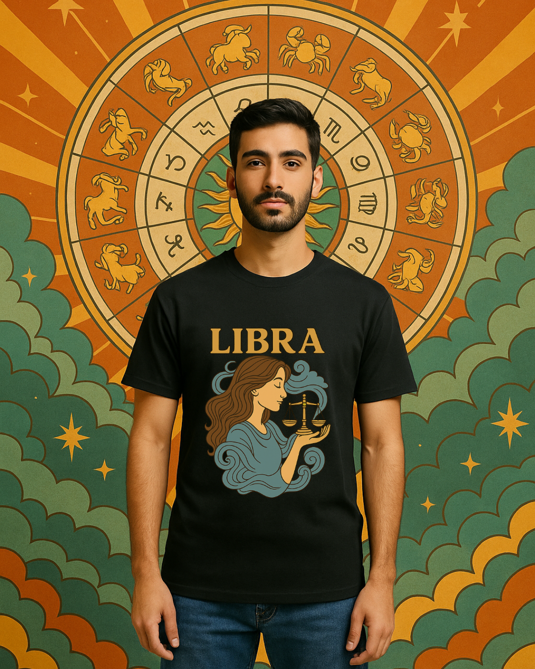 Libra Zodiac T-Shirt – Retro Astrology Graphic Tee | Gildan 64000 | Birthday Gift, Star Sign Shirt, Aesthetic Horoscope Tee