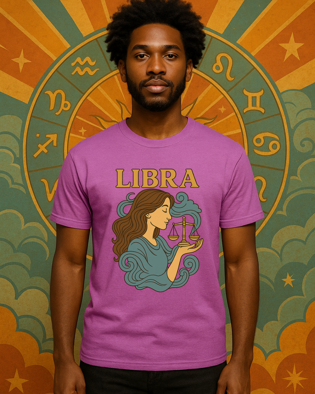 Libra Zodiac T-Shirt – Retro Astrology Graphic Tee | Gildan 64000 | Birthday Gift, Star Sign Shirt, Aesthetic Horoscope Tee