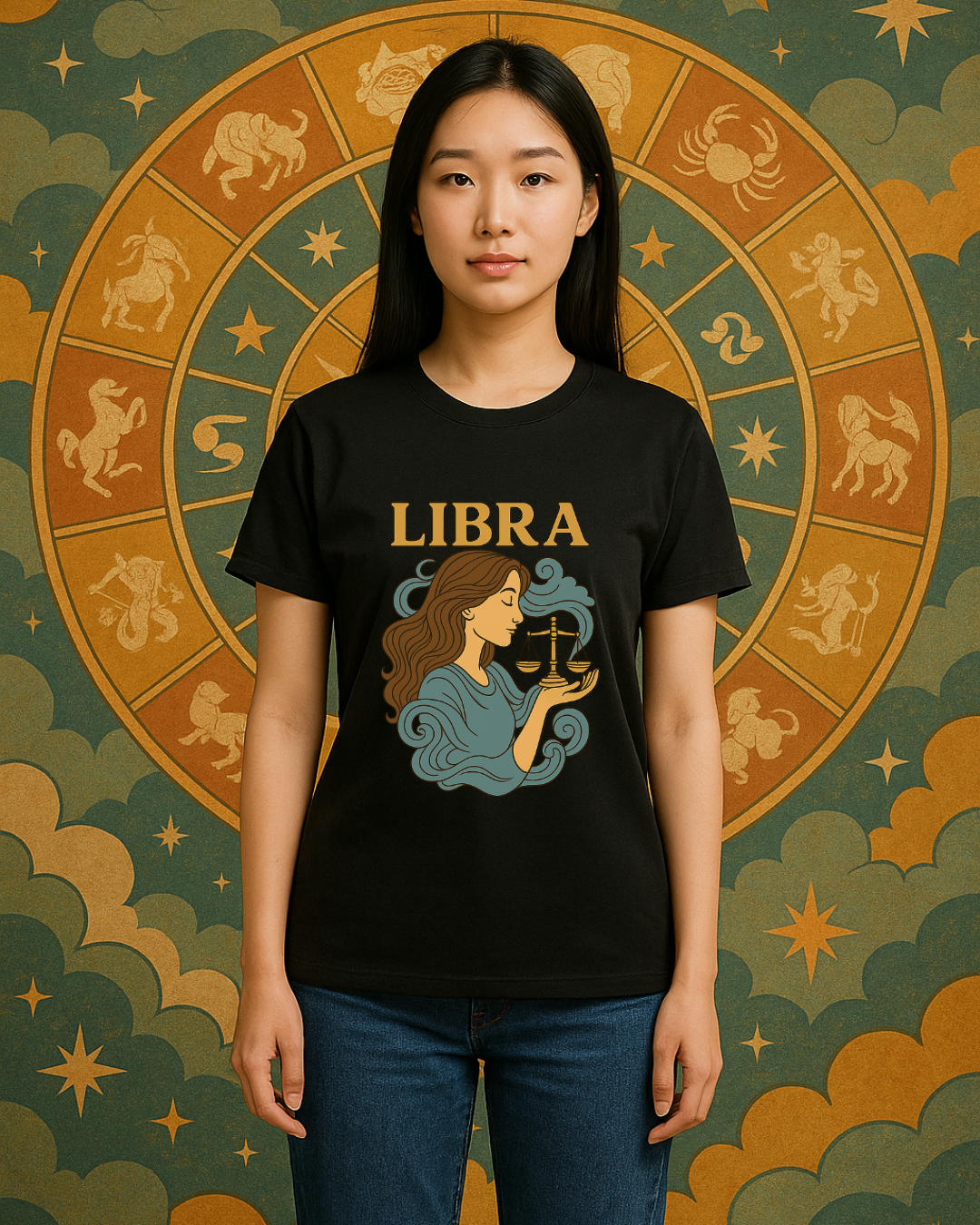 Libra Zodiac T-Shirt – Retro Astrology Graphic Tee | Gildan 64000 | Birthday Gift, Star Sign Shirt, Aesthetic Horoscope Tee