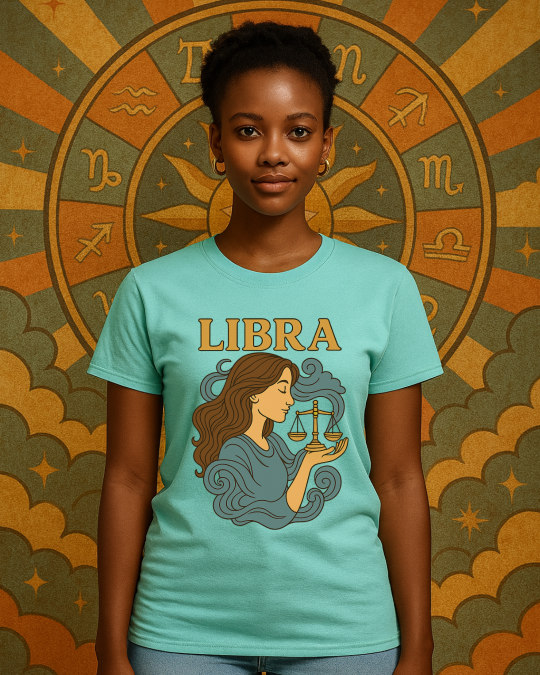 Libra Zodiac T-Shirt – Retro Astrology Graphic Tee | Gildan 64000 | Birthday Gift, Star Sign Shirt, Aesthetic Horoscope Tee