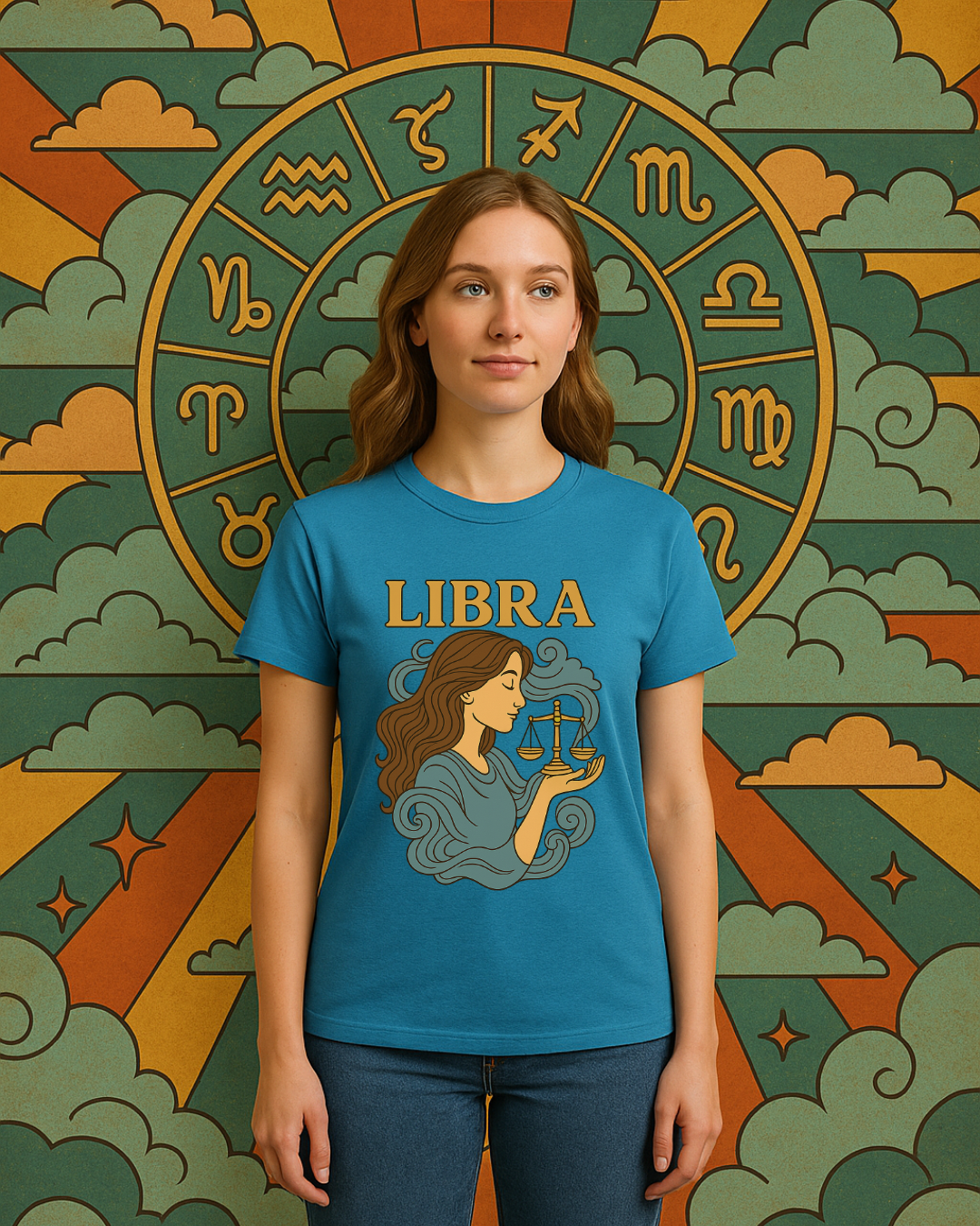 Libra Zodiac T-Shirt – Retro Astrology Graphic Tee | Gildan 64000 | Birthday Gift, Star Sign Shirt, Aesthetic Horoscope Tee