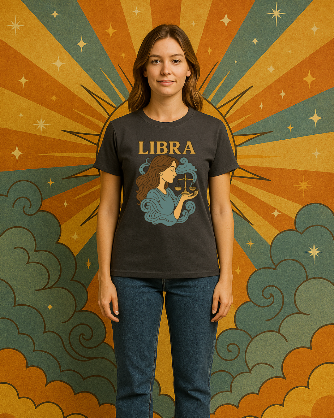Libra Zodiac T-Shirt – Retro Astrology Graphic Tee | Gildan 64000 | Birthday Gift, Star Sign Shirt, Aesthetic Horoscope Tee
